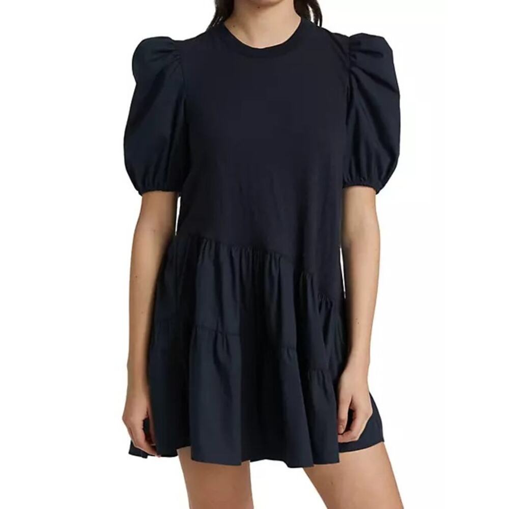 Cinq à Sept Women's Caitlin Puff-Sleeve Mini Dress Round Neck Navy Blue Size M